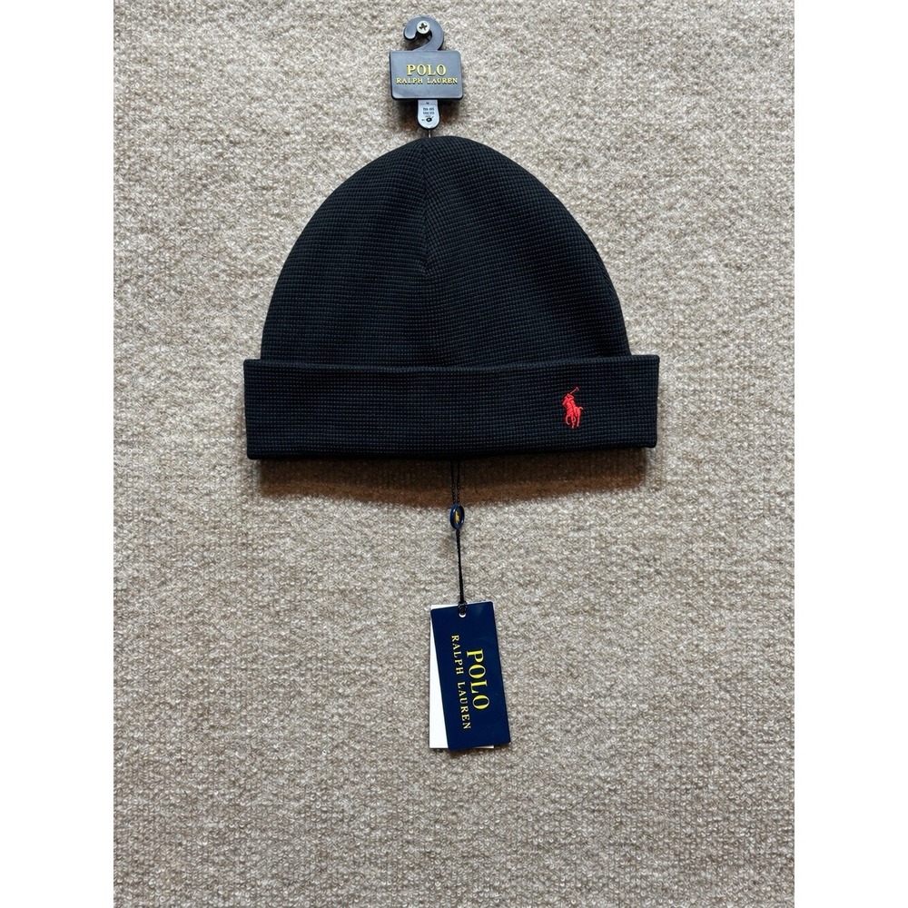 Polo Ralph Lauren Knit Beanie Hat Mens Black OSFM Cotton NEW NWT Skull Cap Warm